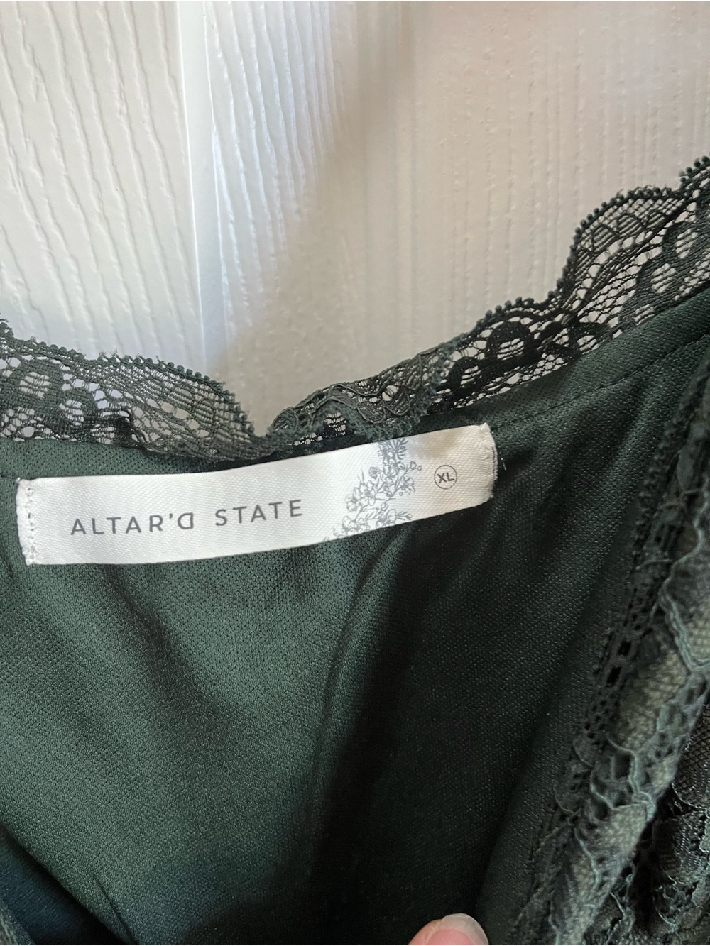Altar'd State Dark Green Lace Top Maxi Dress with Pink Floral Skirt - Picture 5 of 7